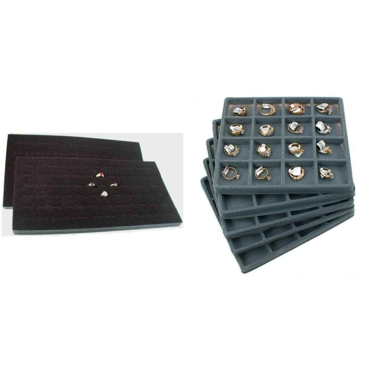 Black Foam 72 Slot Ring Jewelry tray Insert & 16 Slot Jewelry Display Kit 7 Pcs